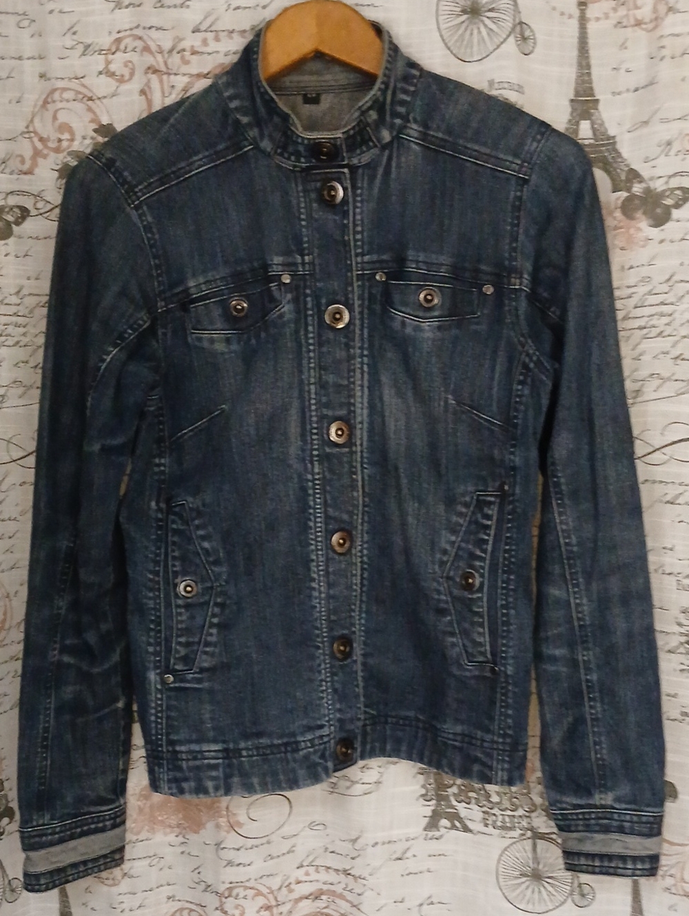 Women's Dark Blue Denim Jacket - Classic Casual Coat
